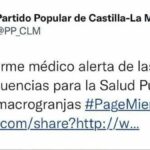 El PP de Castilla-La Mancha borra una publicación en Twitter que criticaba a las macrogranjas