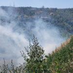 Los bomberos sofocan un incendio a orillas del Tajo en Toledo, cerca de los Baños Árabes de Tenerías