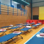 Polideportivo de Escalona, en Toledo, preparado para atender a posibles afectados por la crecida del río Alberche, en marzo de 202