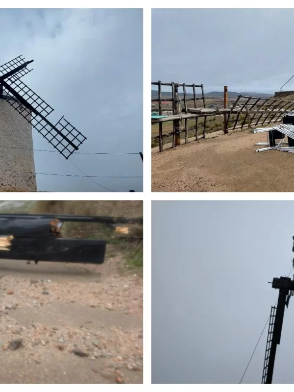 Las fuertes rachas de viento dañan los icónicos molinos de Consuegra: hay aspas rotas y se valorará su mecanismo interno