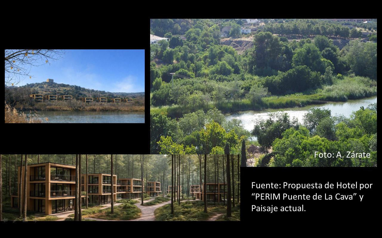 Hotel del puente de La Cava e infraestructuras azules y verdes de Toledo