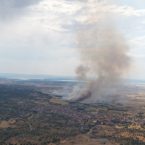 Un incendio forestal en Lagartera obliga a regular el tráfico en el carreterín a Herreruela por afección de humo