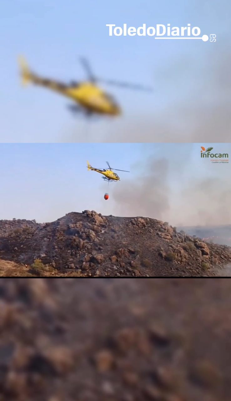 Un amplio operativo continúa trabajando en el incendio forestal declarado entre Villasequilla y La Guardia