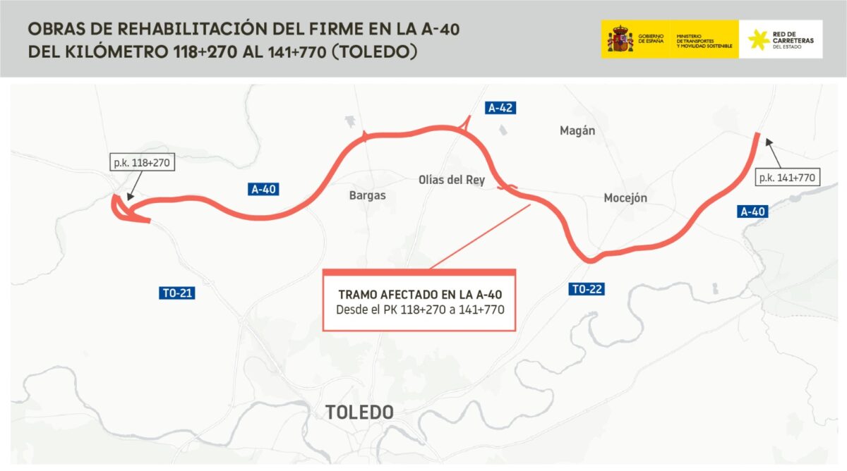 Comienza la reforma de 23 km en la A-40 entre Bargas y Mocejón por 5,4 millones