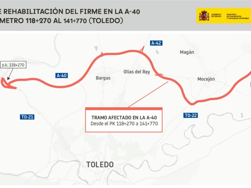Comienza la reforma de 23 km en la A-40 entre Bargas y Mocejón por 5,4 millones