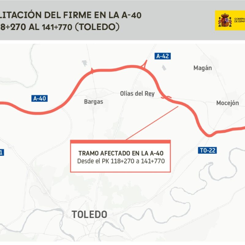 Comienza la reforma de 23 km en la A-40 entre Bargas y Mocejón por 5,4 millones