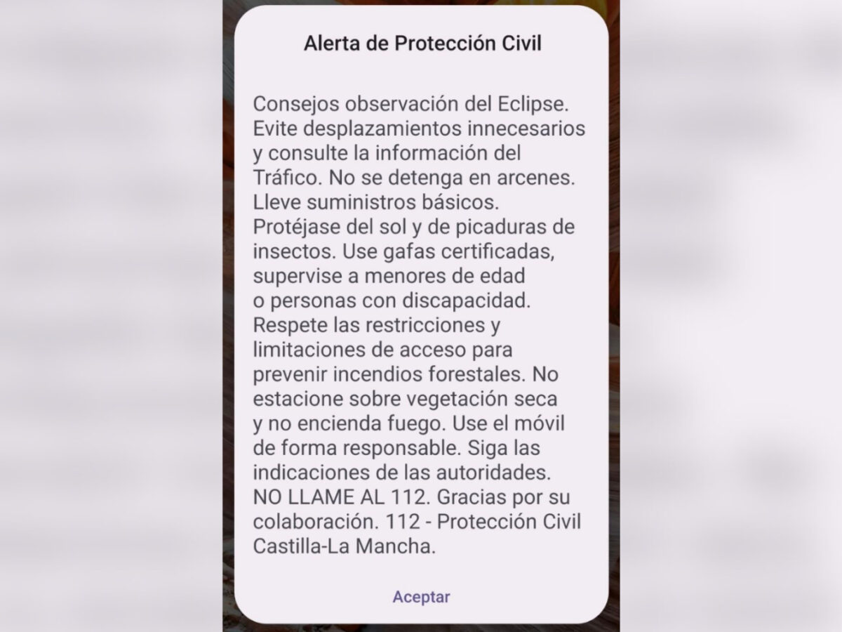 Castilla-La Mancha envía un Es-Alert con consejos de seguridad ante el eclipse solar y activa el PLATECAM