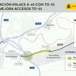 El Ministerio de Transportes adjudica por 5 millones las obras del tercer carril en la TO-23 y la mejora del enlace con la A-42