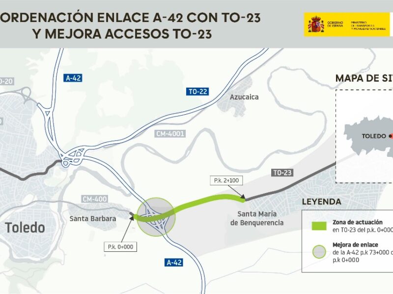 El Ministerio de Transportes adjudica por 5 millones las obras del tercer carril en la TO-23 y la mejora del enlace con la A-42