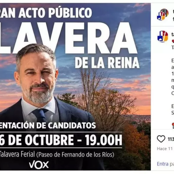 Polémica en Talavera por la difusión de un acto de Abascal desde una cuenta institucional